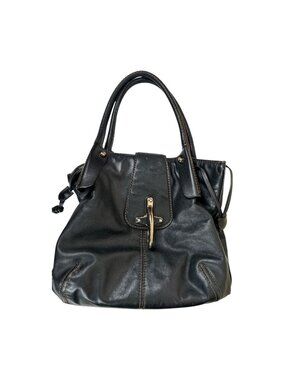 Fay Italy Black Leather Shoulder Bag Structured Designer Handbag Classic Purse